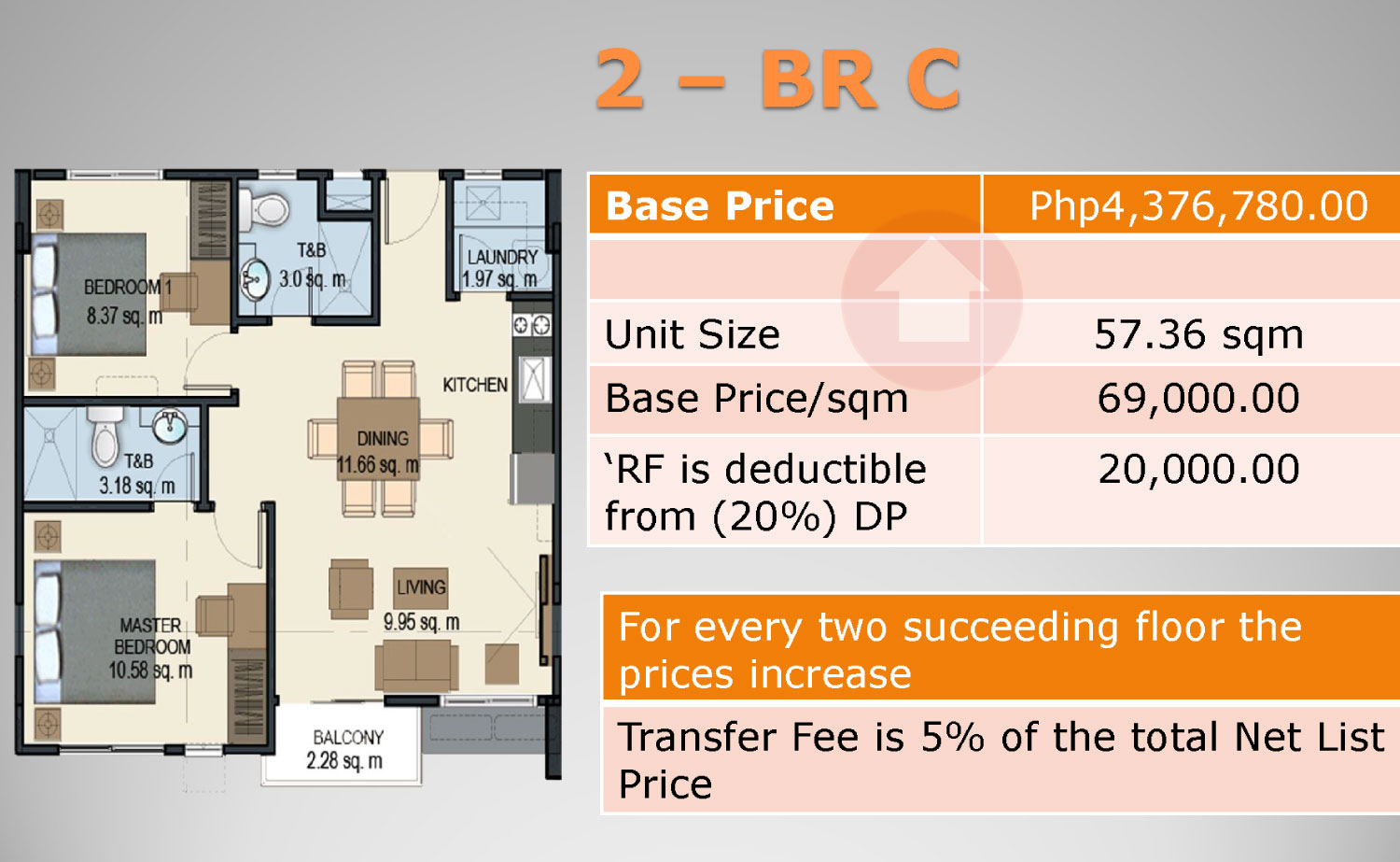 floor plan of 2 bedroom unit c